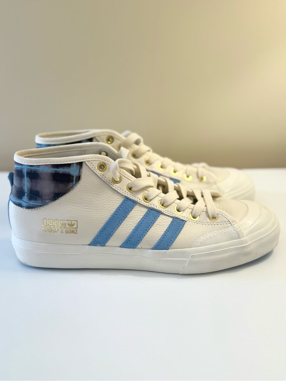 adidas Cream & Light Blue High-Top Sneakers
